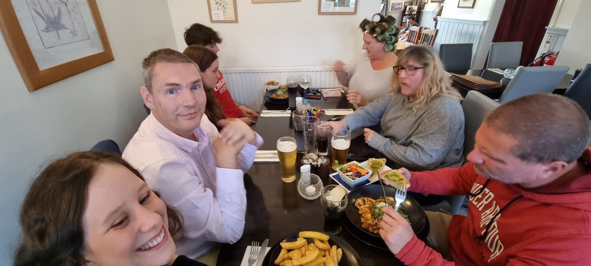 Enjoying a meal at The Wyndham Arms before the performance.